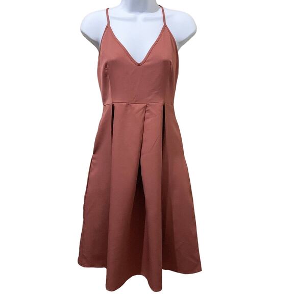 Elia-Cher Dress Women 8 Brick Color Spaghetti Strap Strappy Fit and Flare Party - Picture 1 of 6